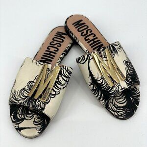 MOSCHINO M logo slide sandal slip on mule shoes designer casual ivory black 37